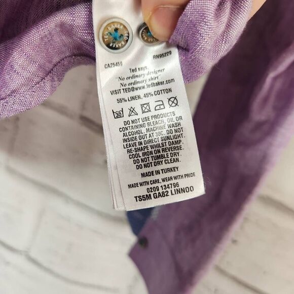 Ted Baker London Linen Blend Longsleeve Button Down Shirt Purple Size 5 XL - Picture 11 of 11